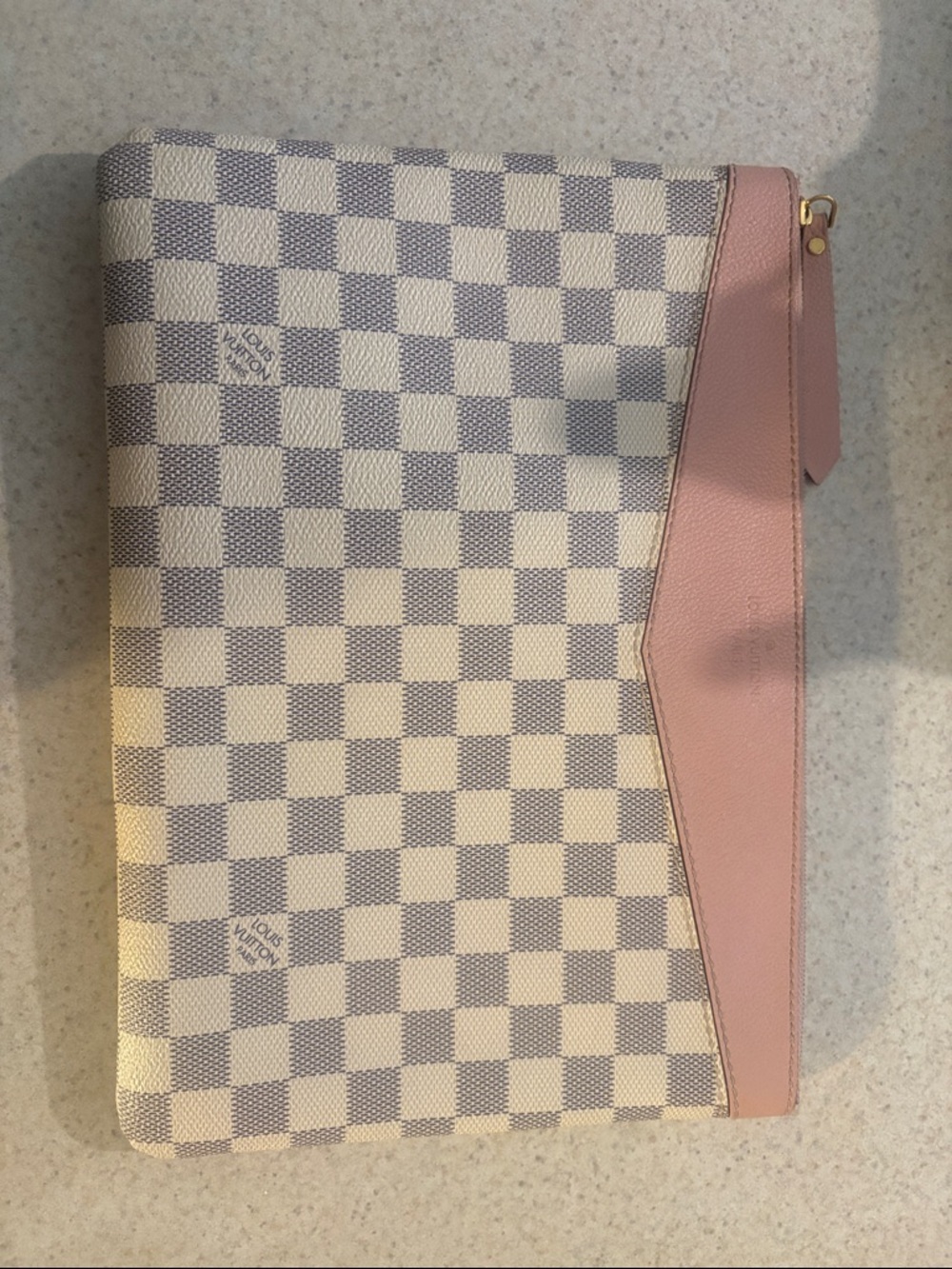 Louis Vuitton Damier Azur Clutch with Pink Trim